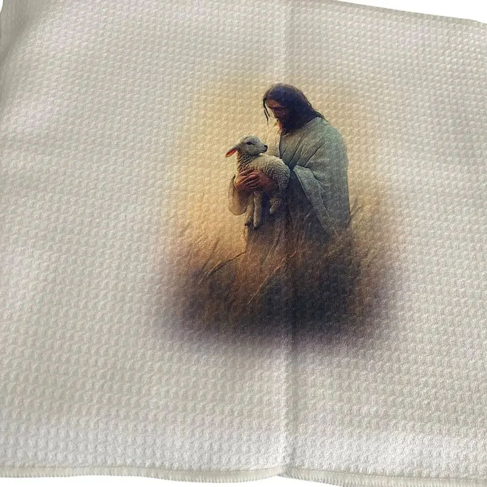 NWT Christian Faith Based Kitchen Towel / Jesus & Lamb Decorative Hand Towel